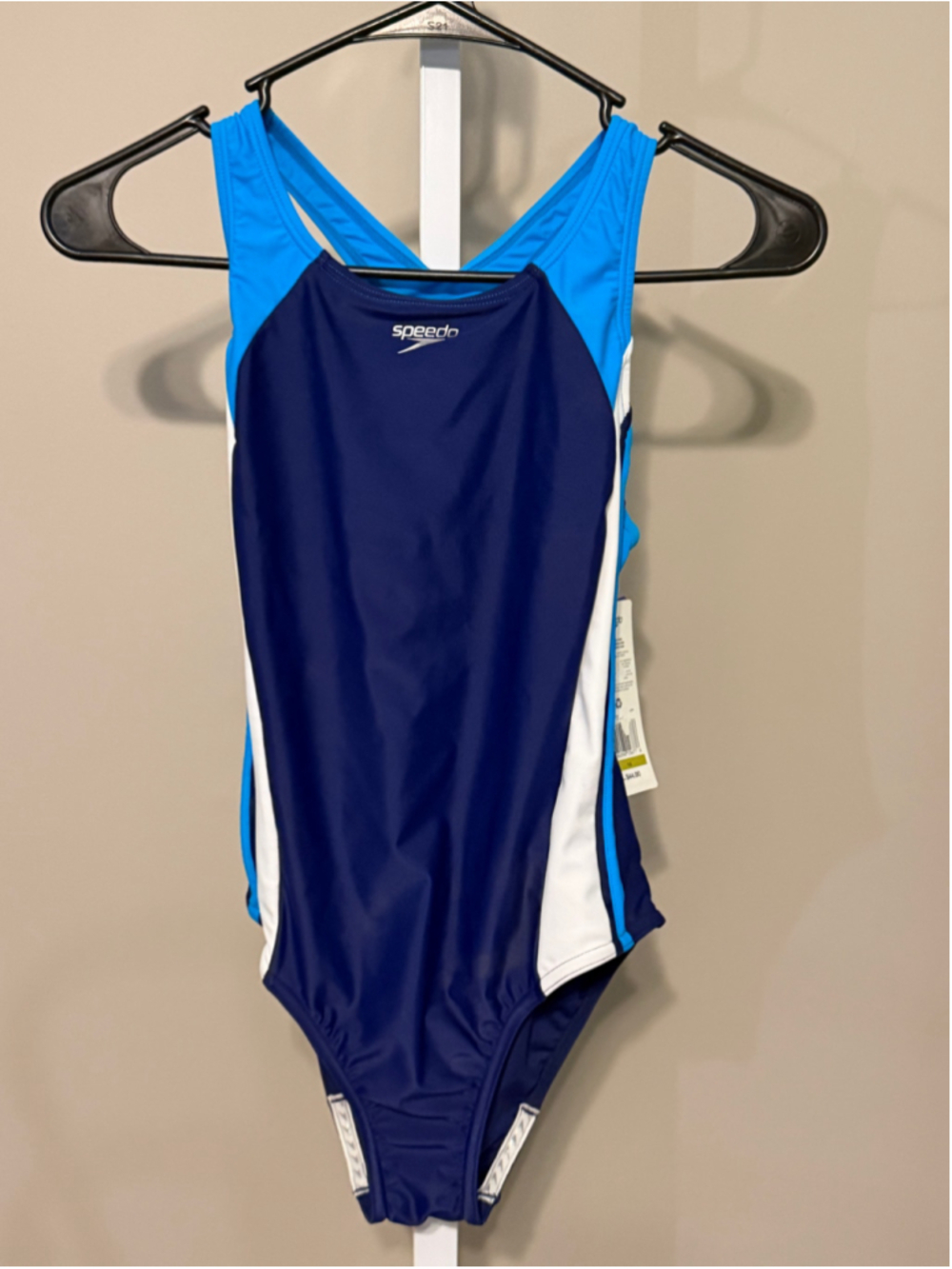Girls Speedo One Piece Swimsuit Size 14 Blue and White